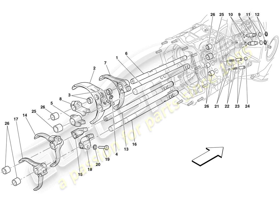 maserati mc12 innere getriebesteuerung teilediagramm