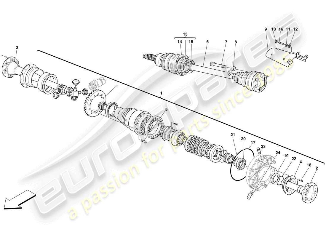 ferrari f430 spider (rhd) differential und achsselleite ersatzteildiagramm
