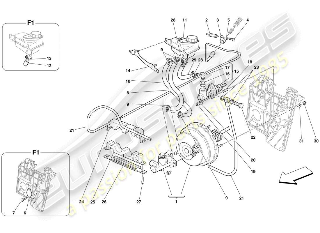 ferrari f430 spider (rhd) hydraulische brems- und kupplungssteuerung teilediagramm