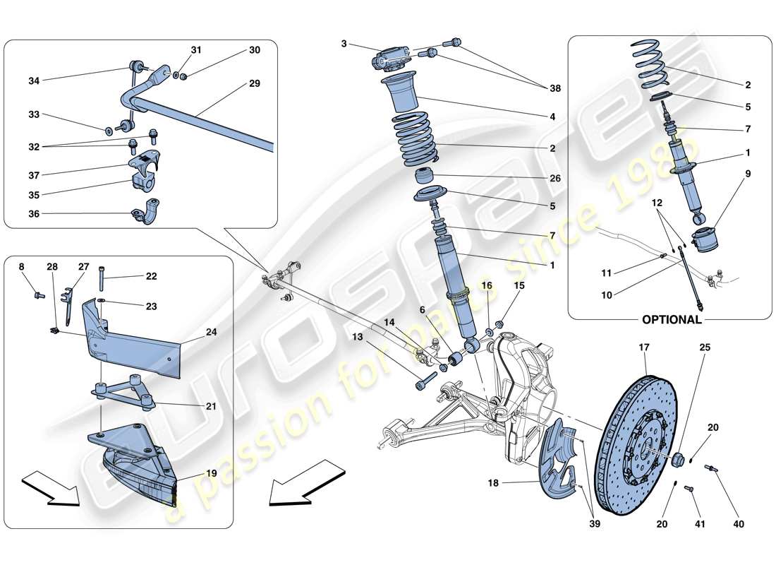 ferrari f12 tdf (rhd) vorderradaufhängung - teilediagramm stoßdämpfer und bremsscheibe