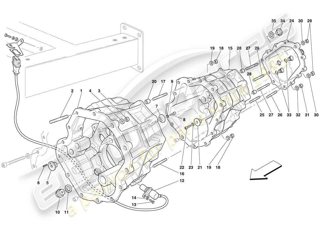 maserati mc12 getriebe - hinterer teil getriebegehäuse und abdeckung teilediagramm