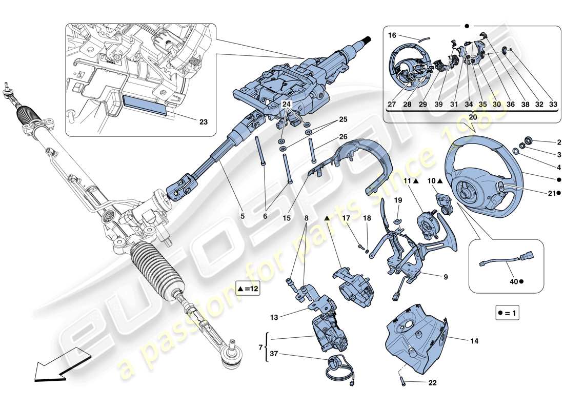 ferrari 458 spider (usa) lenksteuerung teilediagramm