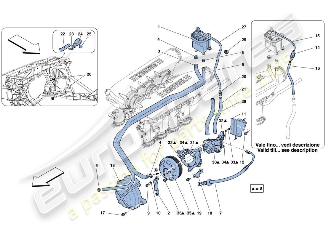 ferrari 458 spider (rhd) servolenkungspumpe und vorratsbehälter – teilediagramm