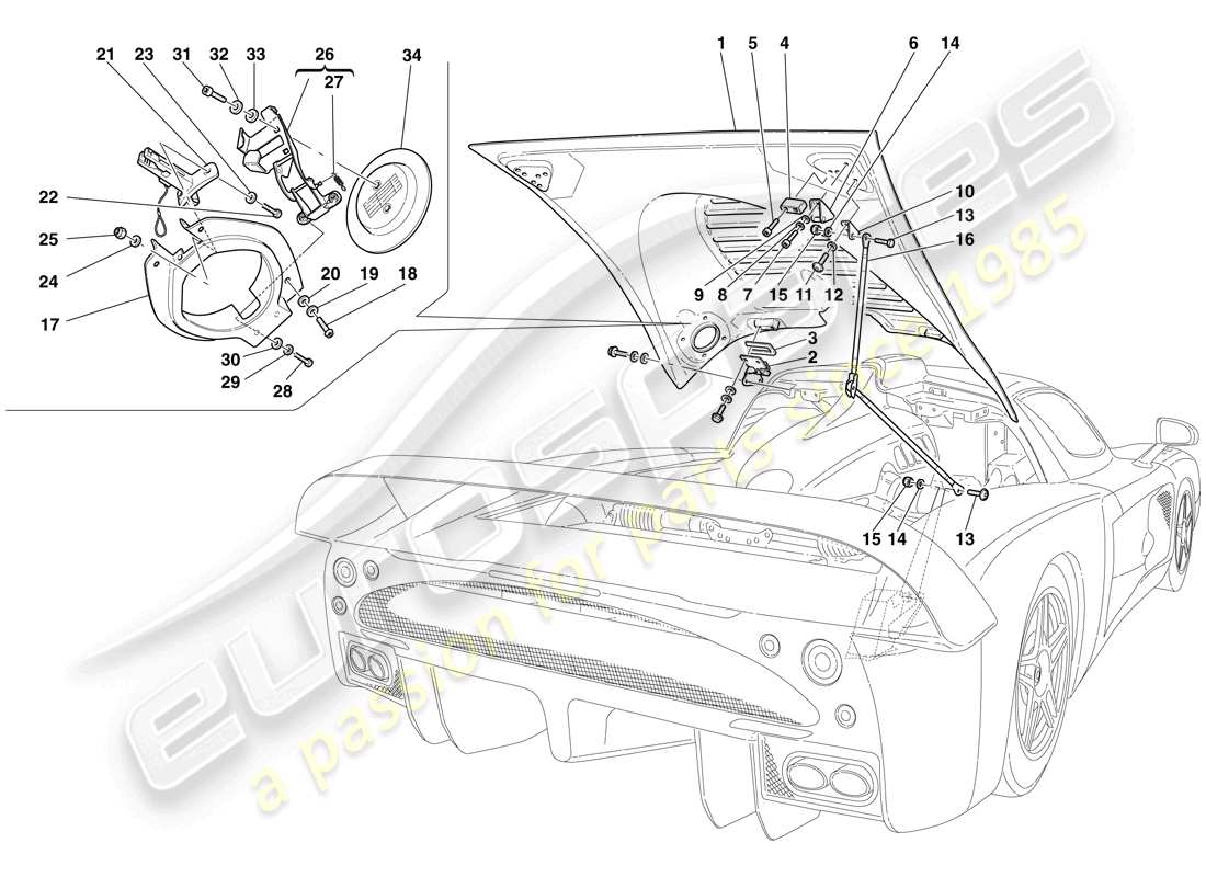 maserati mc12 motorhaube und gastür teilediagramm