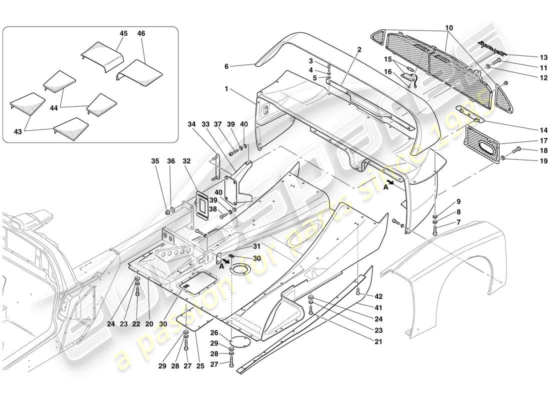 maserati mc12 heckstoßstange und flaches bodenblech teilediagramm