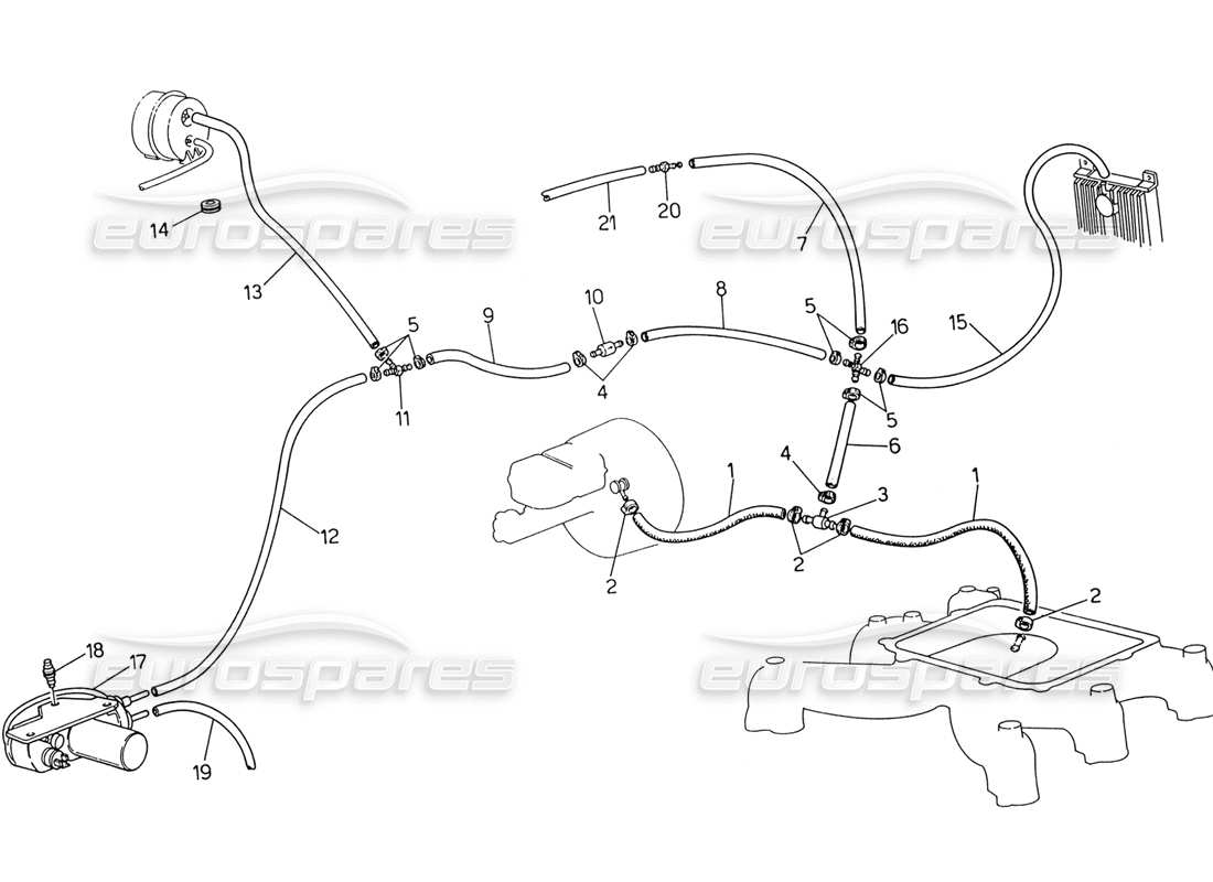 maserati 222 / 222e biturbo verdampfungssystem (rechtslenkung ohne lambdafühler) teilediagramm