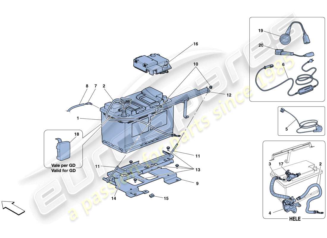 ferrari 488 gtb (rhd) batterie teilediagramm