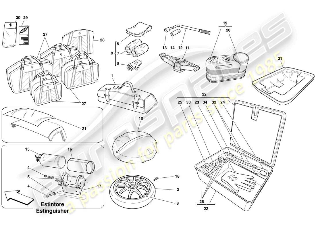 ferrari 599 sa aperta (rhd) werkzeugsatz teilediagramm