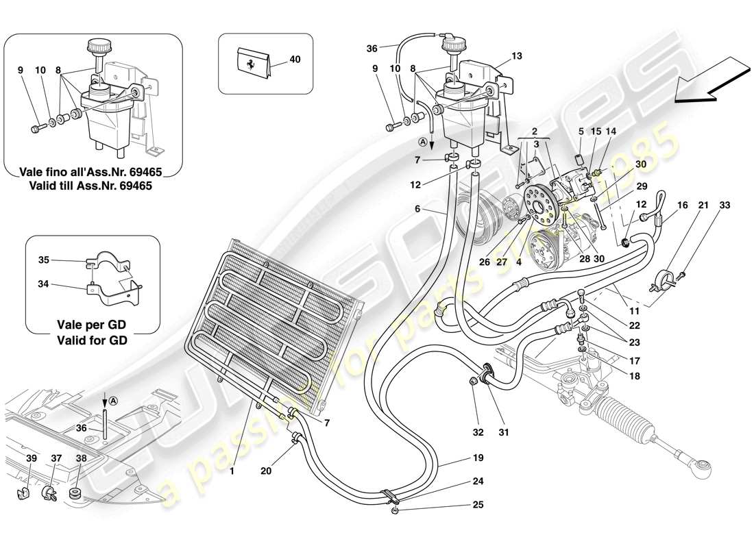 ferrari 599 gtb fiorano (rhd) hydraulikflüssigkeitsbehälter, pumpe und spule für servolenkung ersatzteildiagramm
