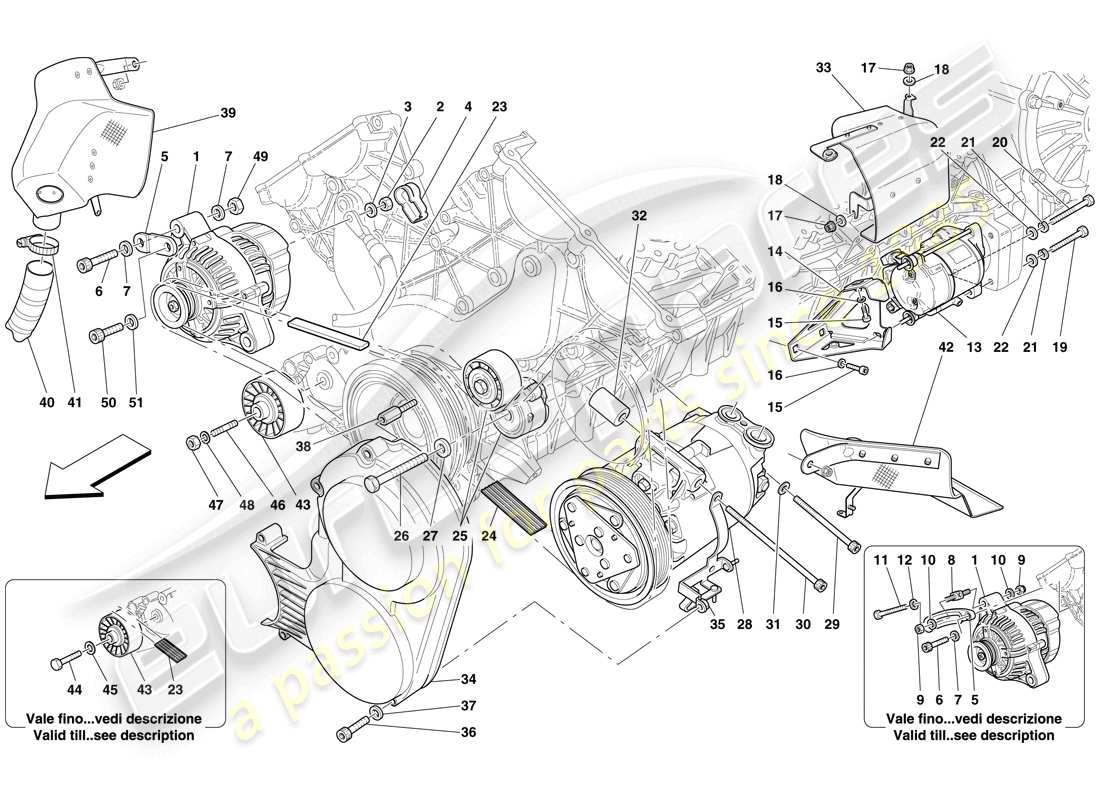 ferrari 599 gtb fiorano (rhd) lichtmaschine, anlasser und klimakompressor teilediagramm