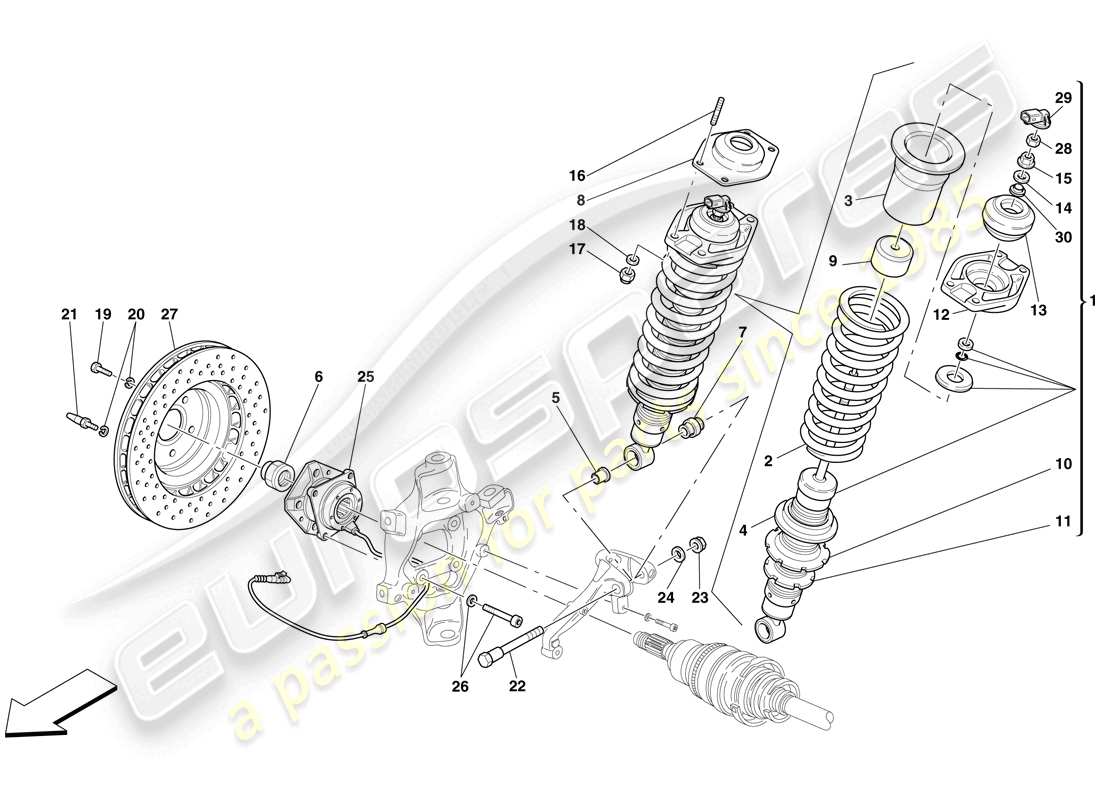 ferrari 599 sa aperta (europe) hinterradaufhängung - teilediagramm stoßdämpfer und bremsscheibe