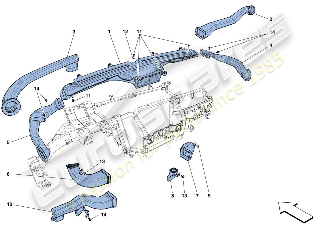 ferrari f12 tdf (usa) luftkanäle im armaturenbrett teilediagramm