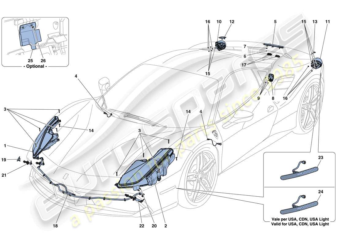 ferrari 488 gtb (europe) scheinwerfer und rücklichter ersatzteildiagramm
