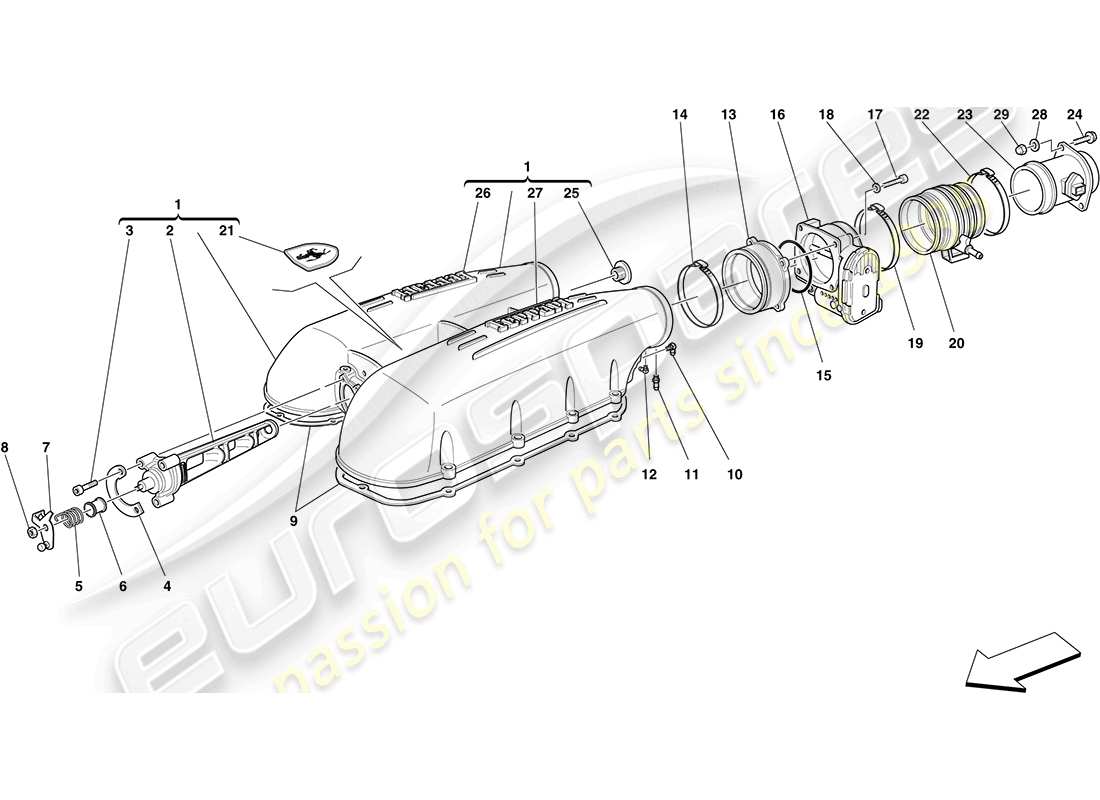 ferrari f430 coupe (rhd) ansaugkrümmerabdeckung teilediagramm