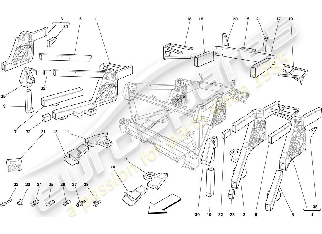 ferrari f430 coupe (rhd) fahrgestell – hintere element-unterbaugruppen teilediagramm