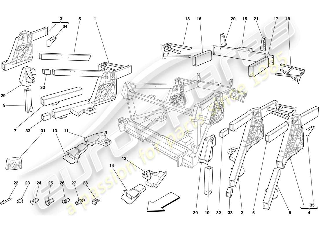 ferrari f430 coupe (rhd) chassis - hintere elementbaugruppen teilediagramm