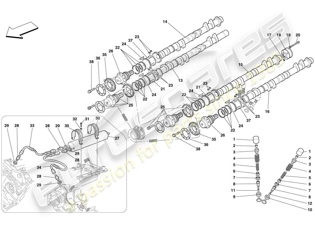ferrari f430 spider (usa) steuersystem - stößel-teilediagramm
