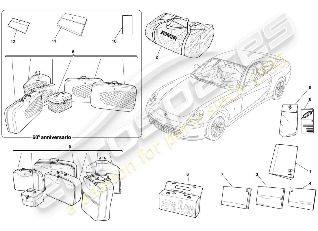 ferrari 612 sessanta (rhd) documentation and accessories part diagram