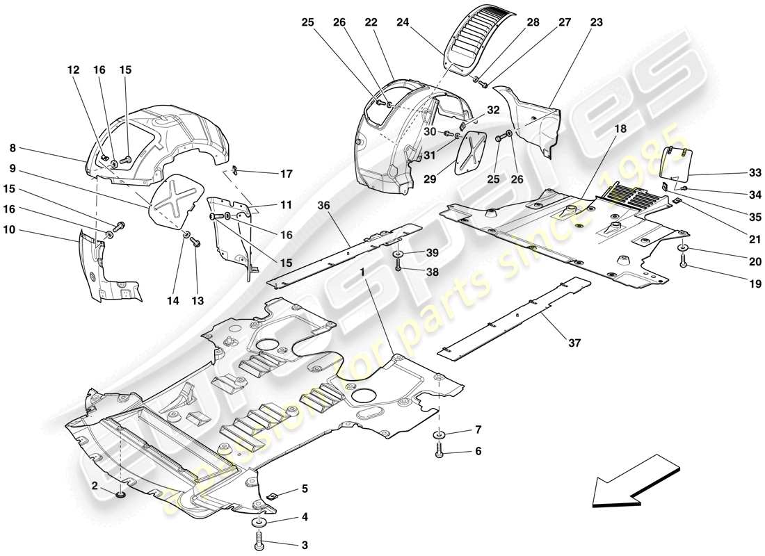 ferrari 599 sa aperta (europe) flache unterboden- und radkasten-ersatzteildiagramm