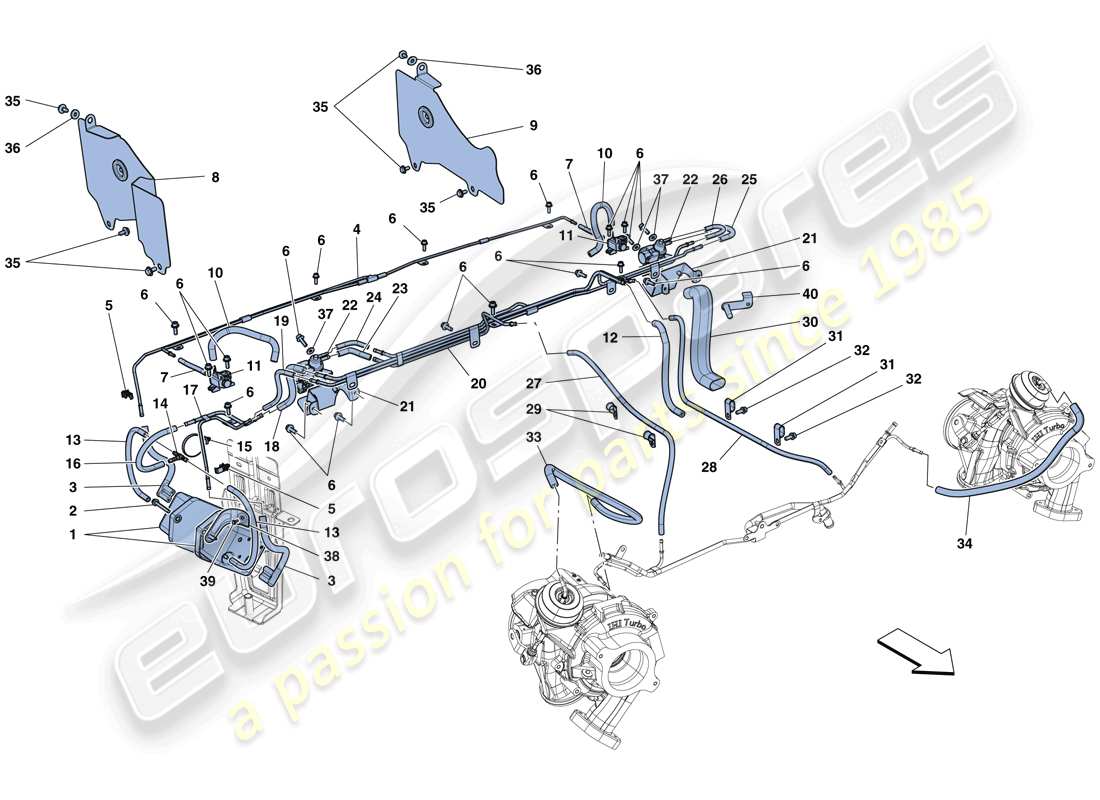 ferrari 488 spider (rhd) einstellungen des turboladersystems teilediagramm