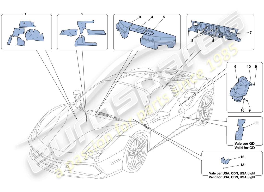 ferrari 488 spider (rhd) isolierung teilediagramm