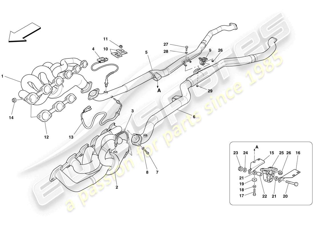 ferrari 599 sa aperta (europe) vordere abgasanlage teilediagramm