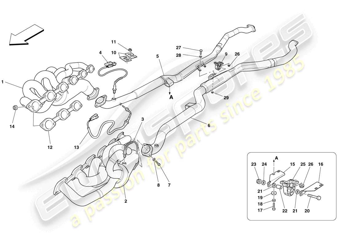 ferrari 599 sa aperta (europe) vorderes auspuffsystem teilediagramm