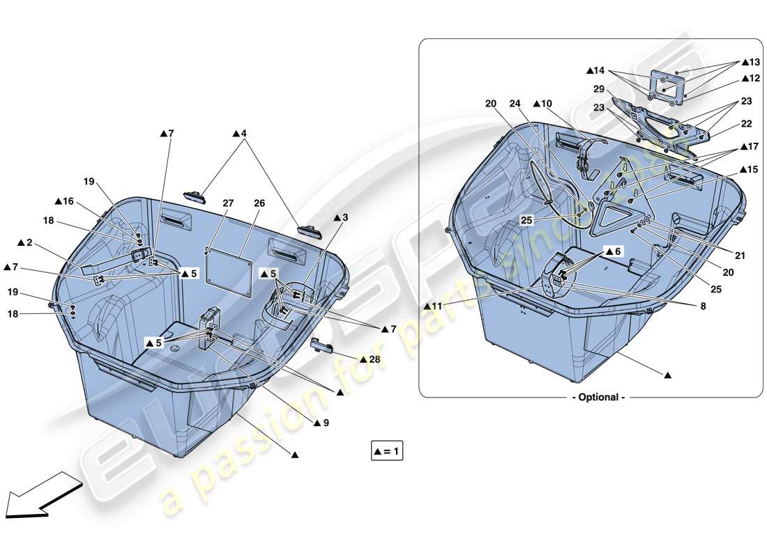 ferrari 488 spider (rhd) vordere fachverkleidung ersatzteildiagramm