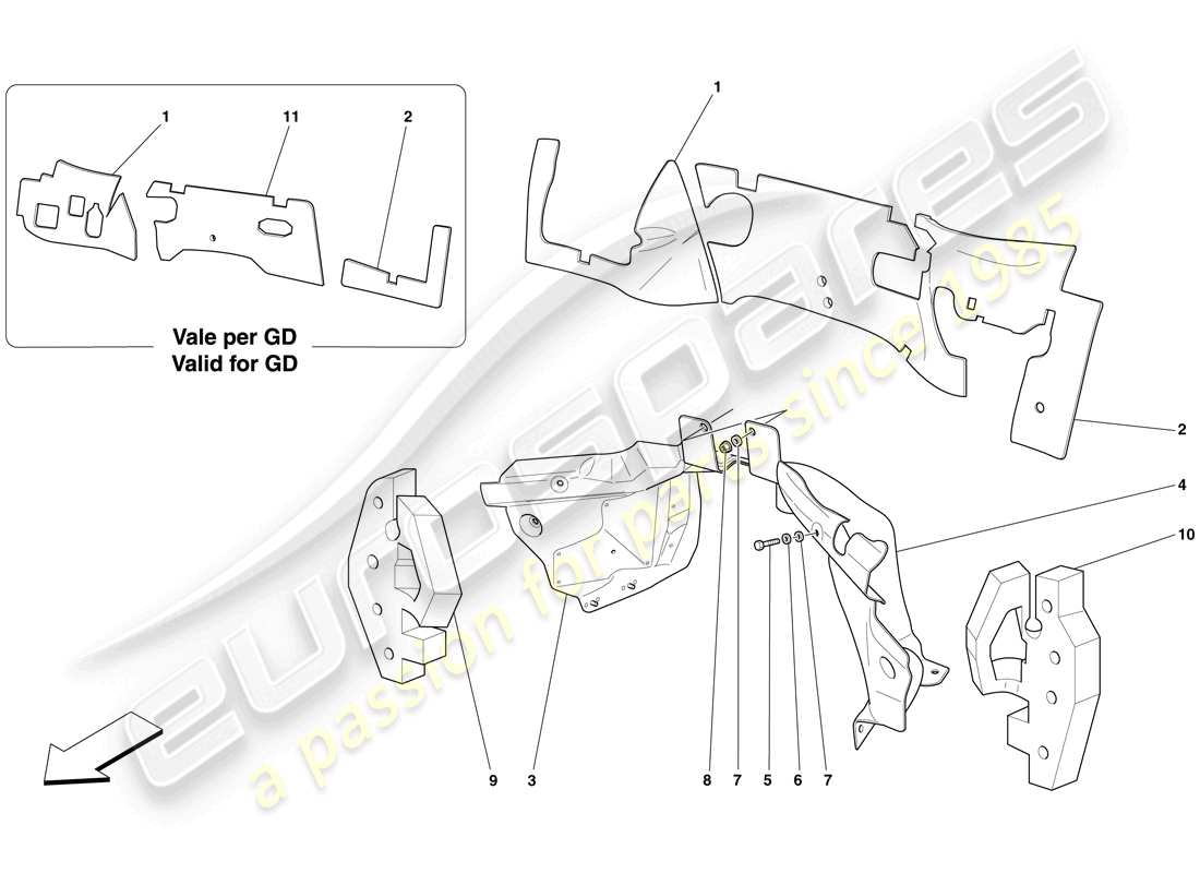 ferrari 599 sa aperta (europe) motorraum-brandmauer-isolierung - ersatzteildiagramm