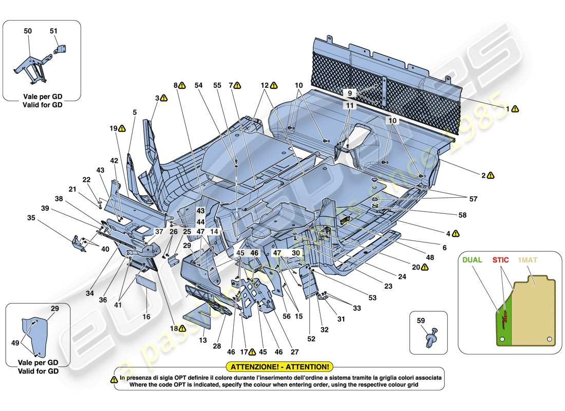 ferrari 488 spider (rhd) passagierraummatten teilediagramm