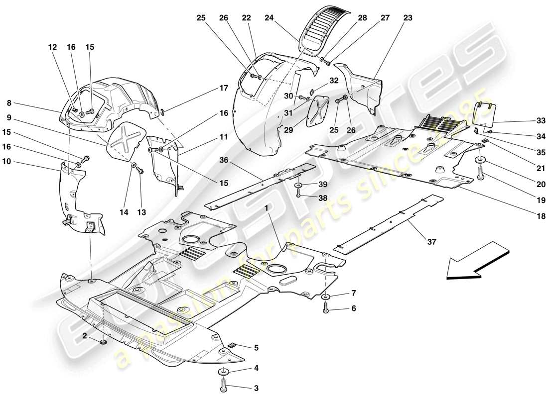 ferrari 599 gtb fiorano (usa) flache unterboden- und radkasten-ersatzteildiagramm