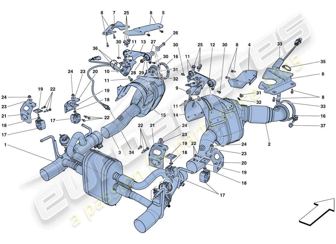 ferrari 488 spider (rhd) auspuffanlage teilediagramm