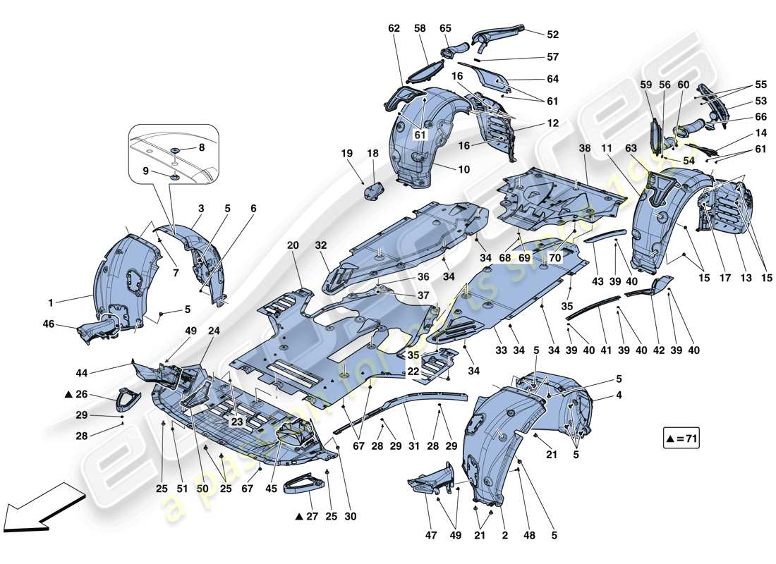 ferrari 812 superfast (usa) flacher unterboden und radhäuser teilediagramm