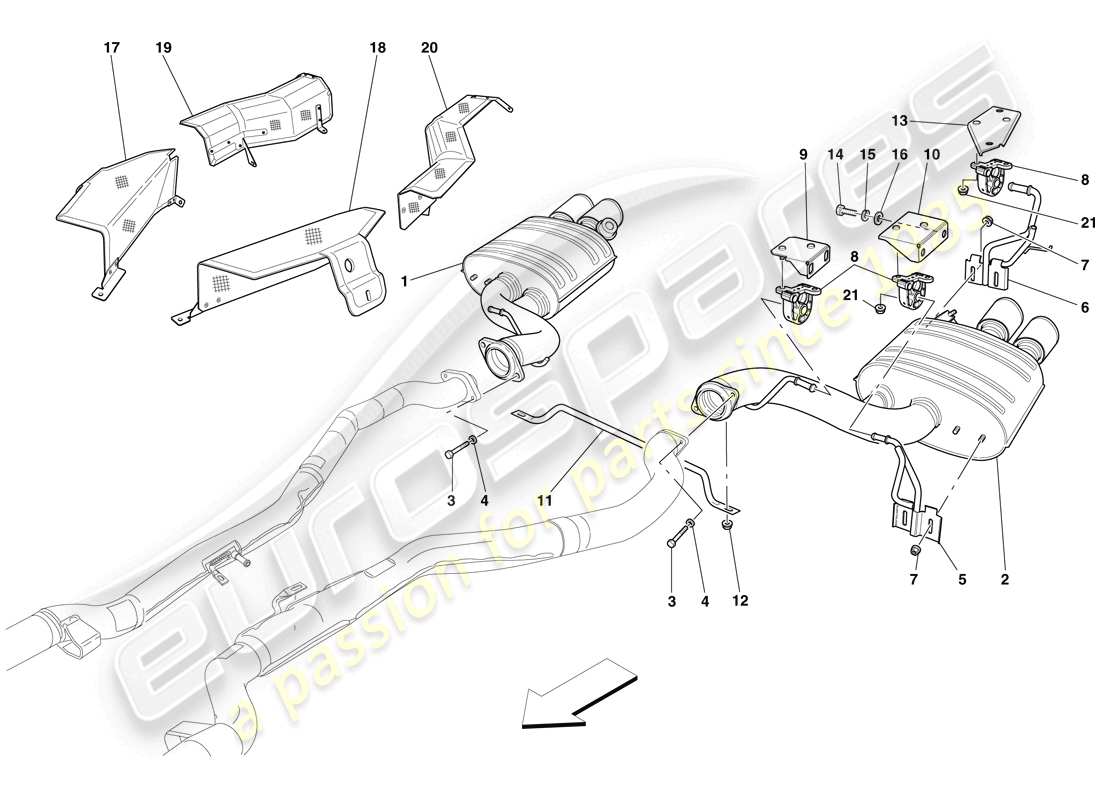 ferrari 599 sa aperta (europe) hinteres auspuffsystem teilediagramm