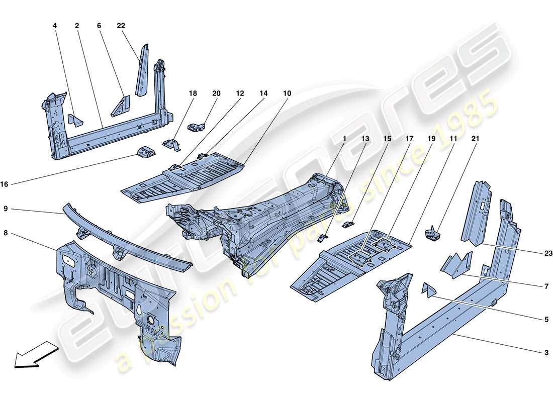 ferrari ff (europe) strukturen und elemente, fahrzeugmitte teilediagramm
