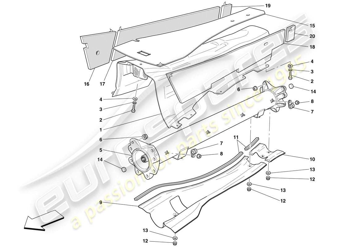 ferrari 612 scaglietti (rhd) motor-/getriebeanschlussrohr und isolierung ersatzteildiagramm