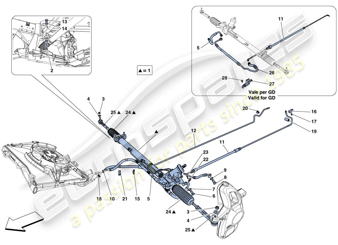ferrari 488 spider (europe) hydraulisches servolenkgetriebe - teilediagramm