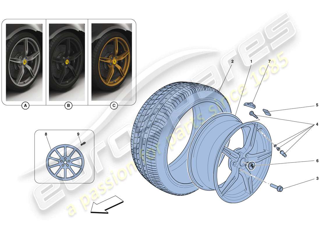 ferrari 458 speciale (rhd) räder ersatzteildiagramm