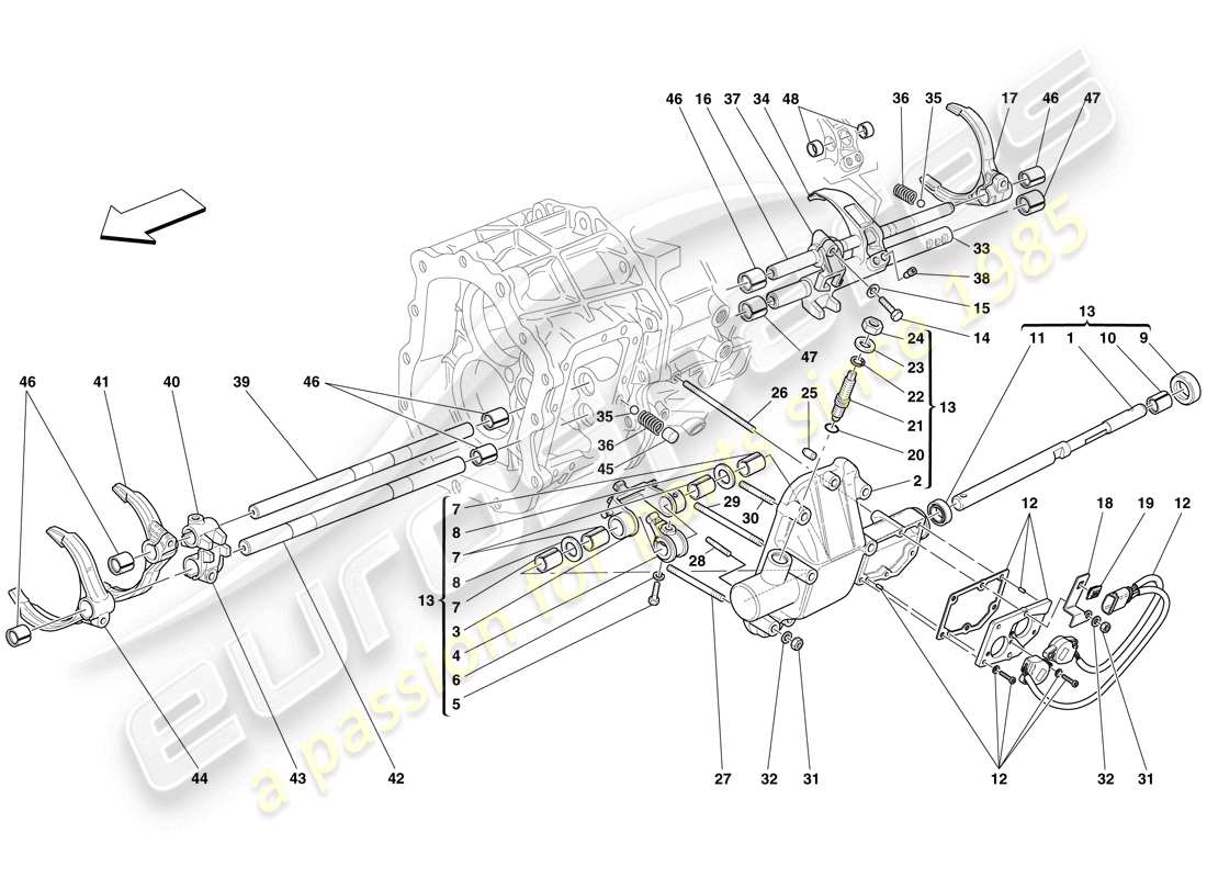 ferrari 612 scaglietti (rhd) interne getriebesteuerung ersatzteildiagramm