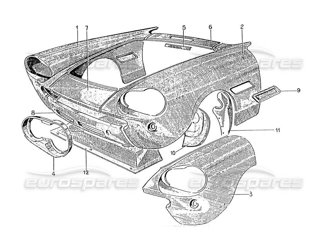 ferrari 330 gt 2+2 (coachwork) front end body panels (edition 2) part diagram