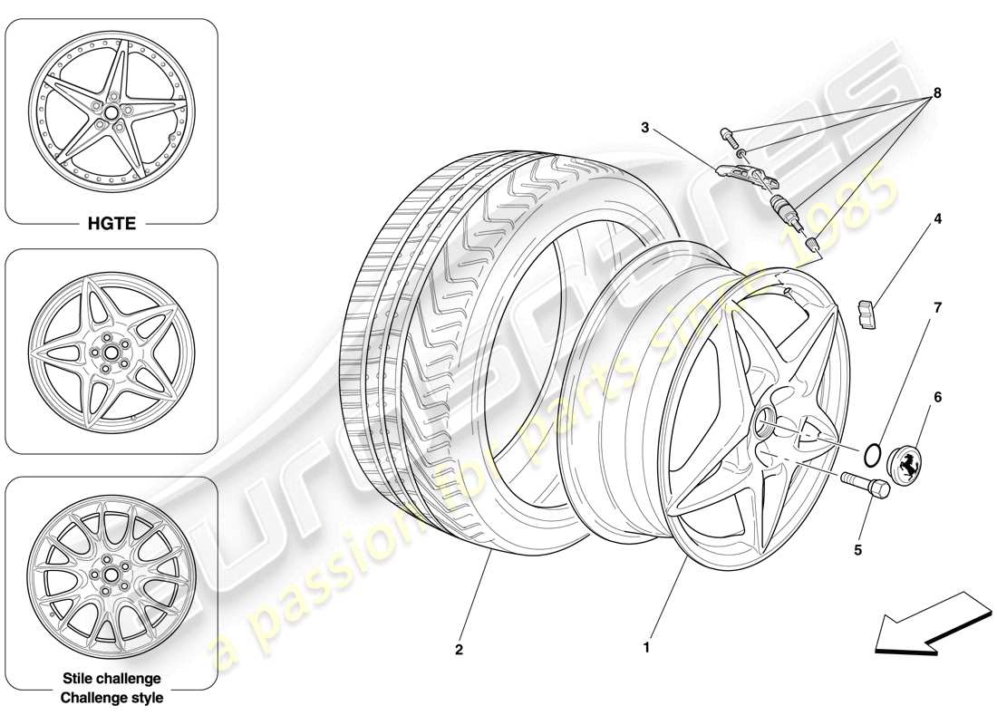 ferrari 599 gtb fiorano (rhd) räder teilediagramm