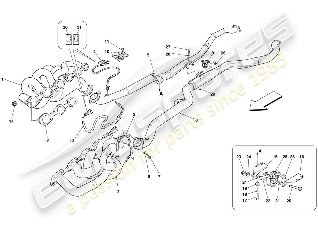 ferrari 599 gto (usa) vordere abgasanlage teilediagramm