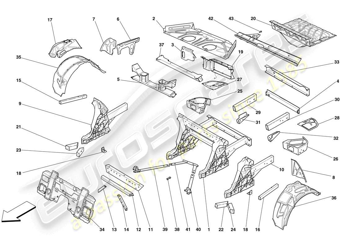 ferrari 599 sa aperta (europe) strukturen und elemente, fahrzeughinterteil teilediagramm