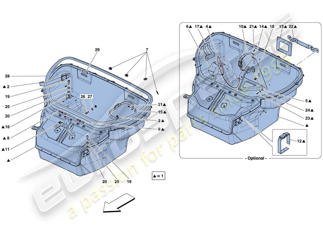 ferrari 458 speciale (rhd) vordere fachverkleidung ersatzteildiagramm
