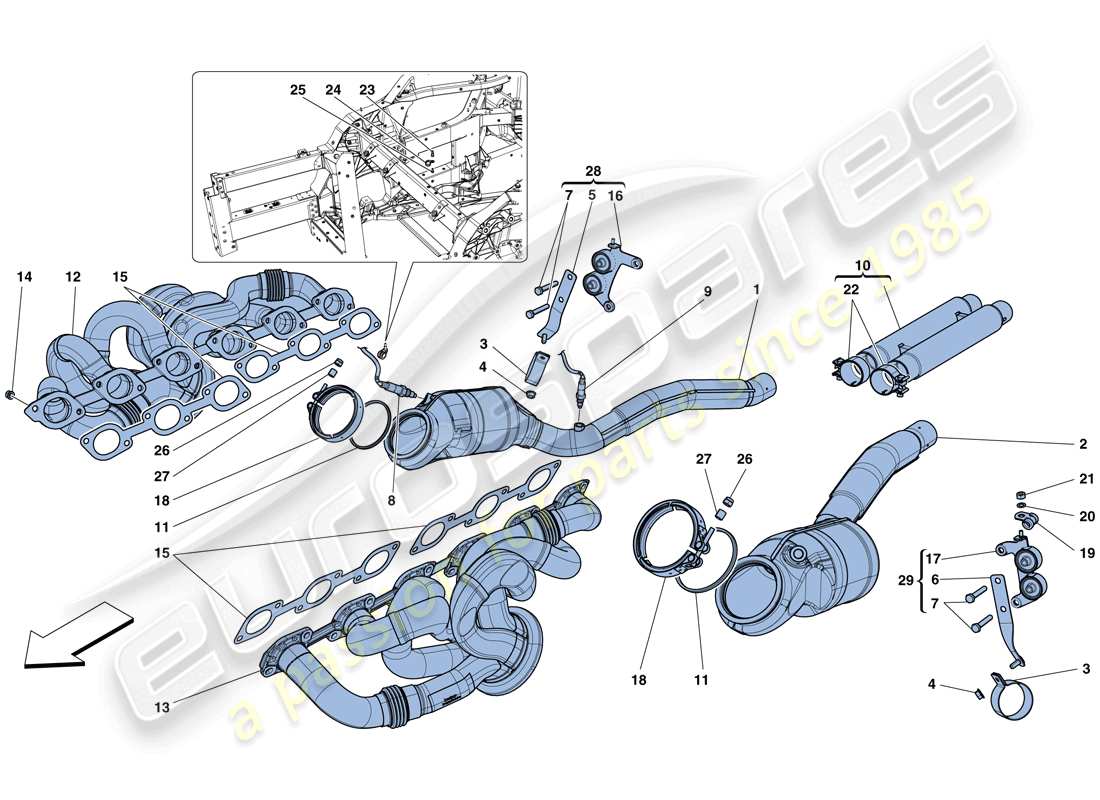 ferrari f12 berlinetta (europe) vorkatalysatoren und katalysatoren teilediagramm