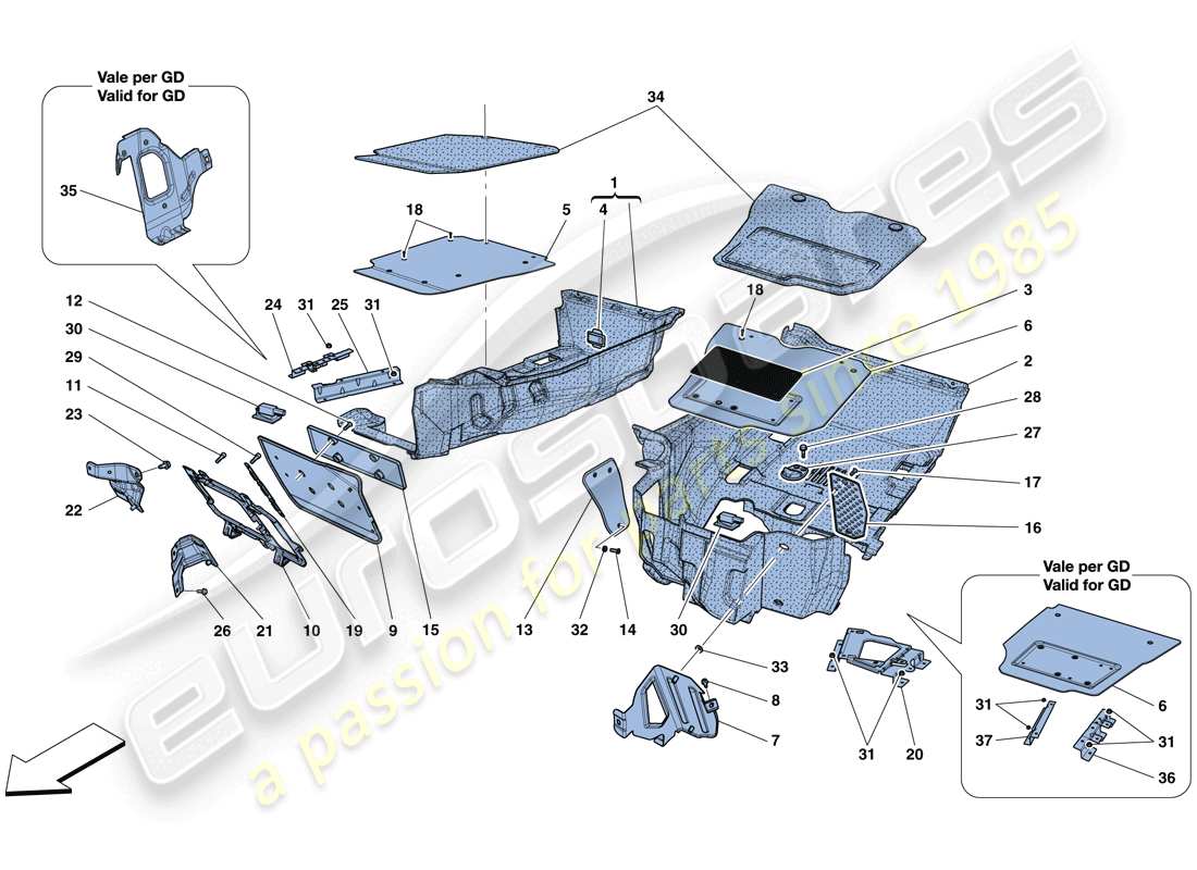 ferrari f12 tdf (rhd) fahrgastraummatten ersatzteildiagramm