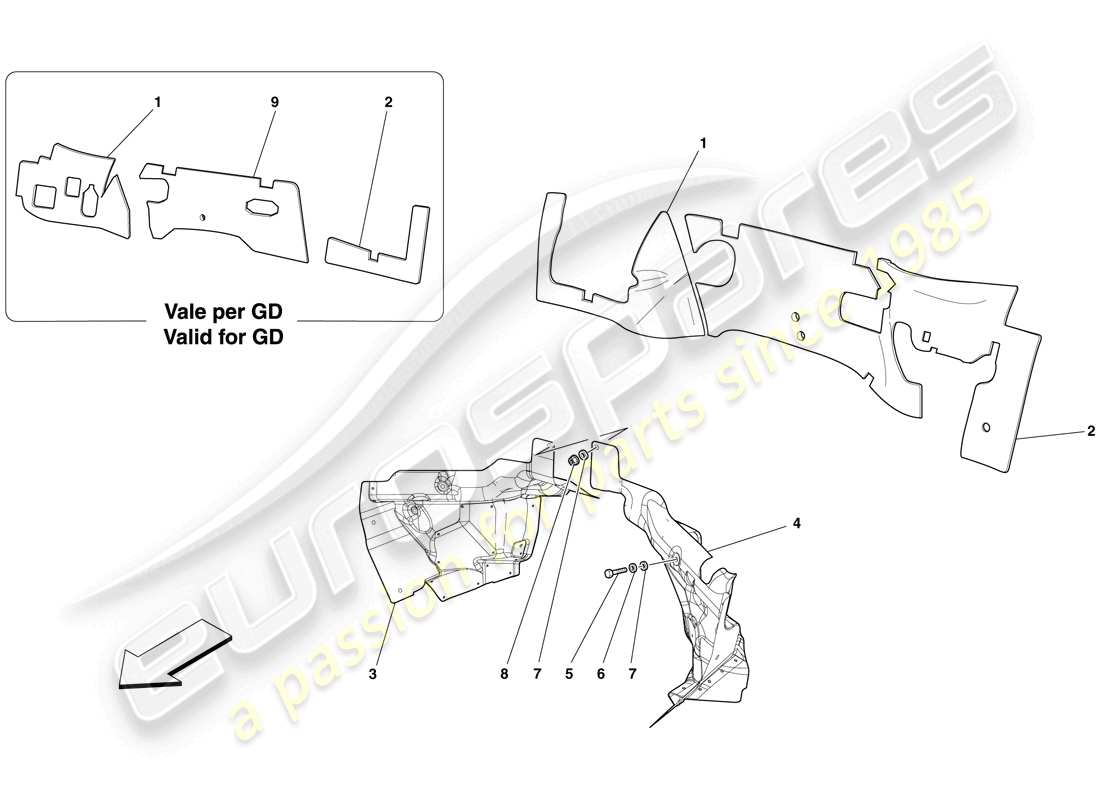 ferrari 599 gto (usa) firewall-isolierung des motorraums teilediagramm