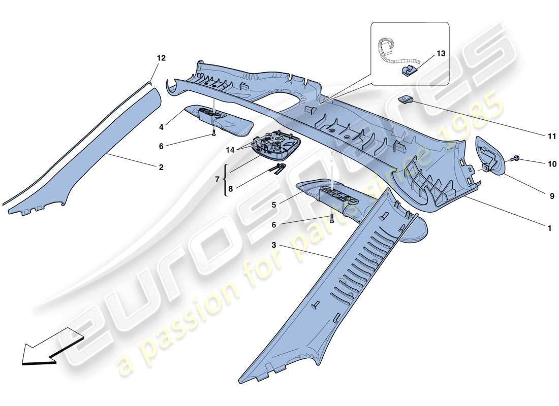 ferrari california t (rhd) dachhimmelverkleidung und zubehör teilediagramm