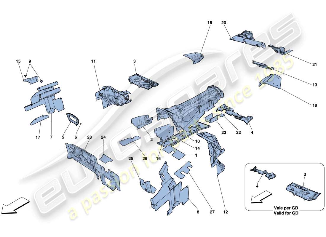 ferrari f12 tdf (rhd) isolierung teilediagramm