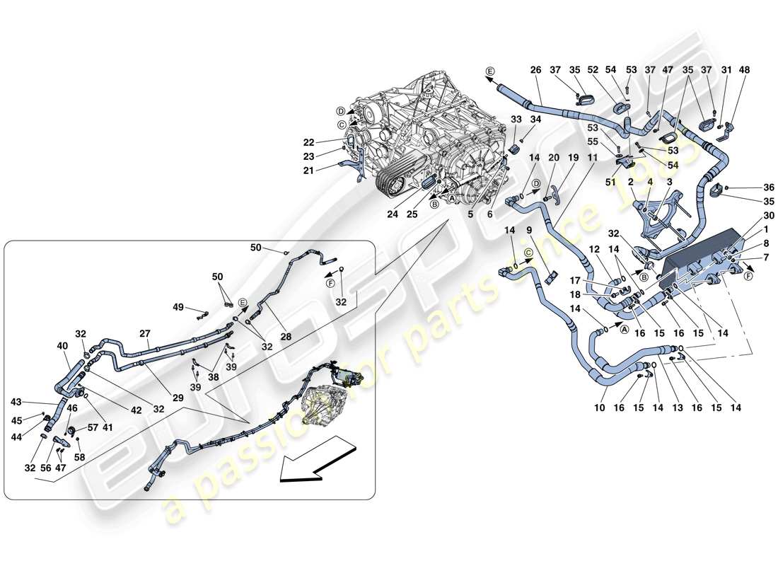 ferrari f12 tdf (rhd) getriebeöl-schmierung und kühlsystem teilediagramm